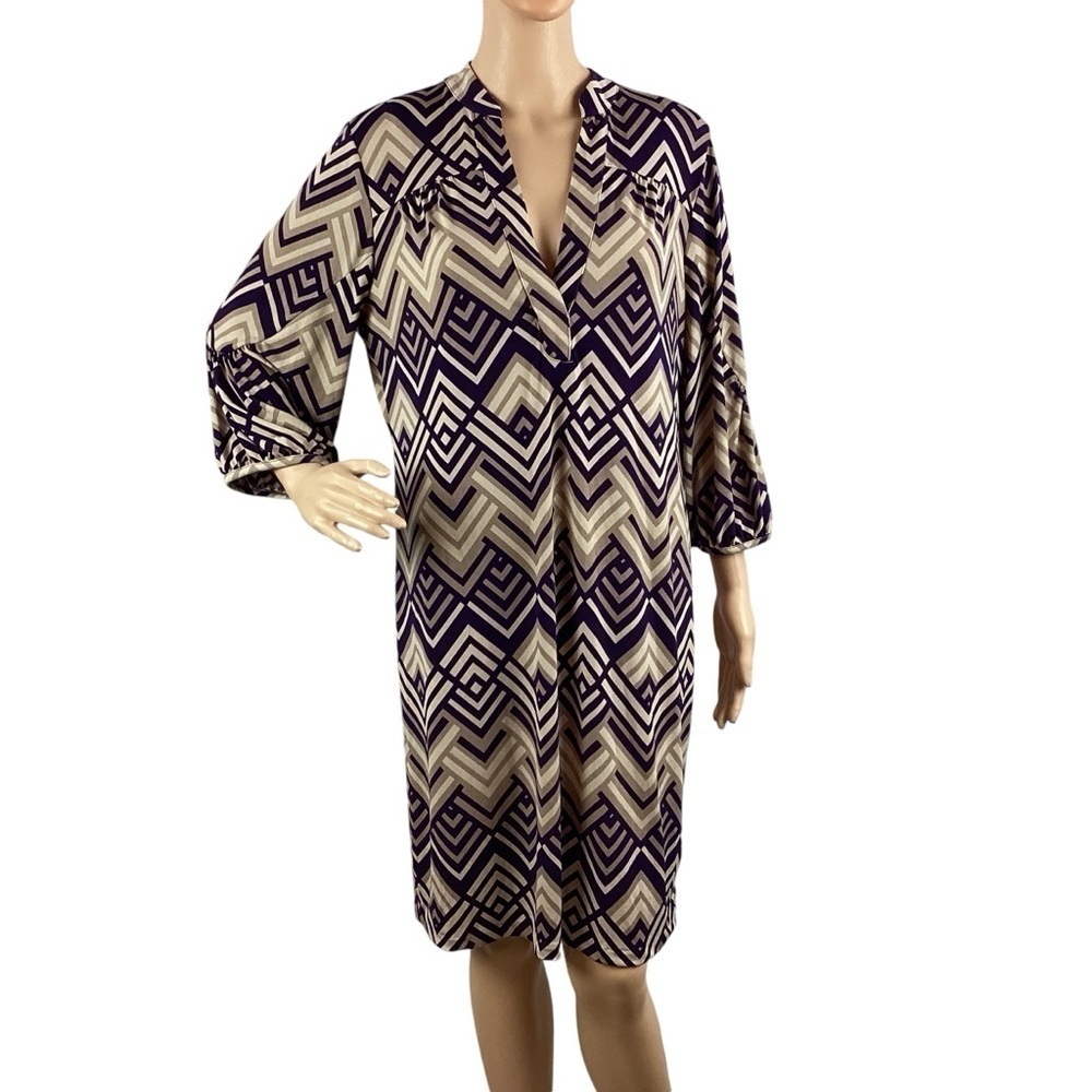 Banana Republic Factory Geometric Dress Size L Tan Multicolor